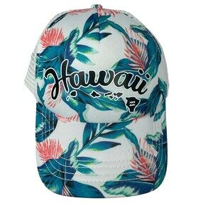 Billabong Adult Trucker Hat Cap Hawaii Island Blue Floral Designs Mesh Snap Back